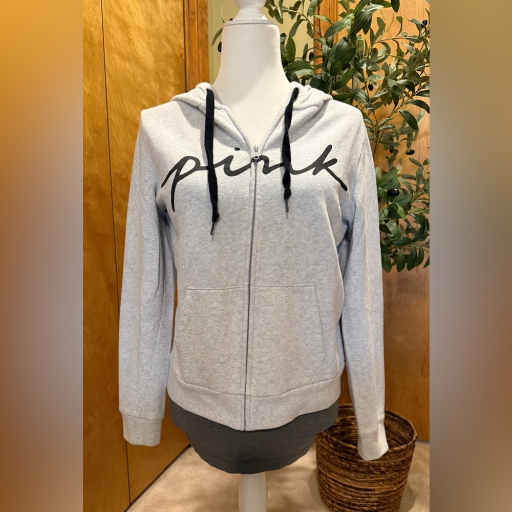 PINK Victoria's Secret Women’s Gray Fleece Full Zip Hoodie Medium Long Sleeve